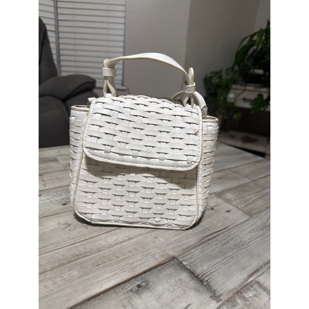 Zara Trafaluc White Woven Crossbody Bag Top Handle Mini Satchel